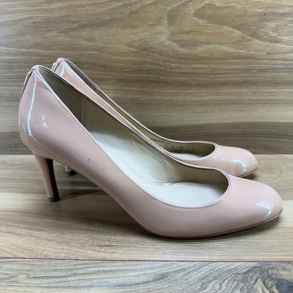 Coach Devon Pumps Womens 7.5 Nude Camel Patent Leather Mid Heel - Picture 5 of 11